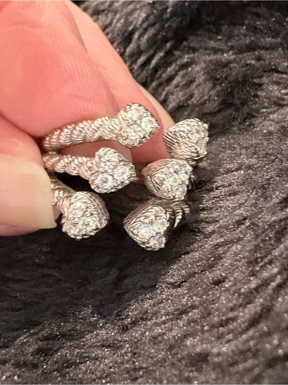 Judith Ripka Silver CZ Six-heart Pave Twisted Cable Bypass Ring